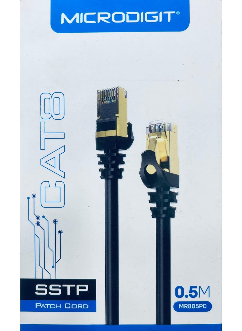 CAT8 Ethernet Cable 0.5m SSTP RJ45 Gold Plated – 10Gbps High-Speed Network Patch Cord (Black) - MR805PC